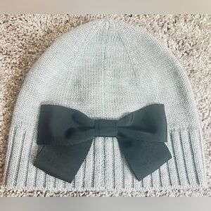 kate spade Light Gray Knit Beanie with Black Bow